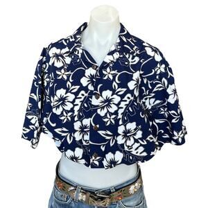 Hawaiian Shirt Hibiscus Button Down Crop Top One Size Boxy Coconutgirl Unique